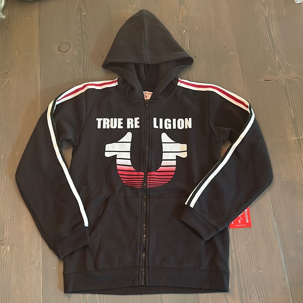 NWT True Religion Boys Zip Front Hoodie, Size Medium